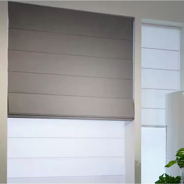 2026 New Arrival Customized Roman Shades White Stripe Window Blinds Blackout/Light Filtering Made-to-Measure Electric Built-in