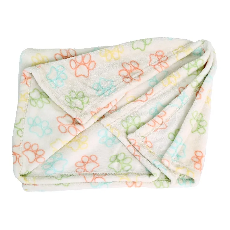 

Уютное плюшевое одеяло Vibrant Life среднего размера для кошек и собак, многоцветный принт в виде лап