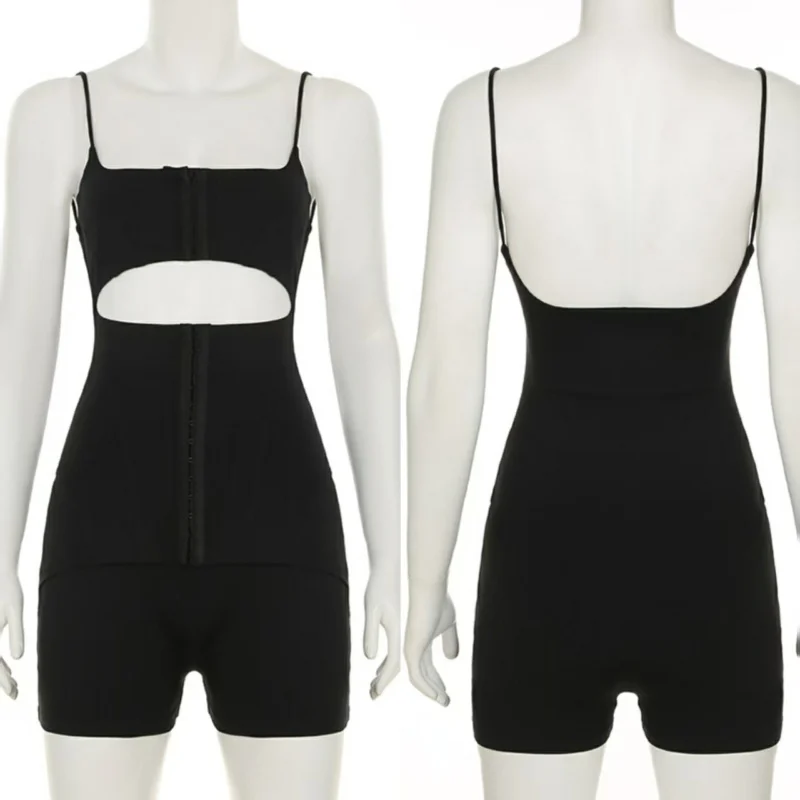 

Tight Adjustable Button Strap Jumpsuit Woman Slim Slash Neck Sleeveless Backless Jumpsuits Women StreetWear High Street Wear