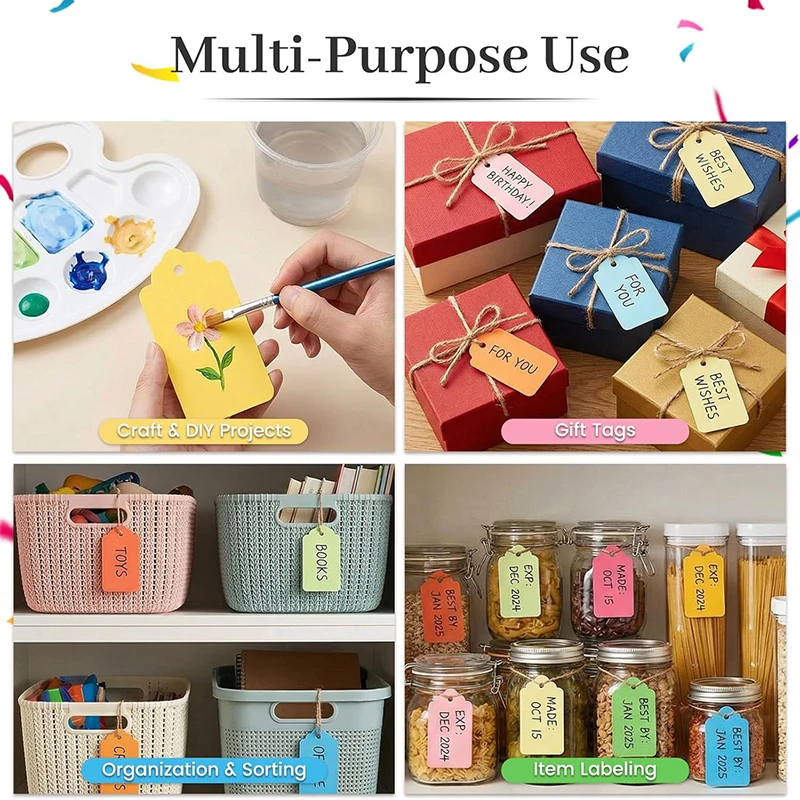 100/200Pcs Colorful Gift Tags with String Small Blank Hang Tag Set for Wrapping Festive Crafts Bookmarks Gift Party Decorations view 4