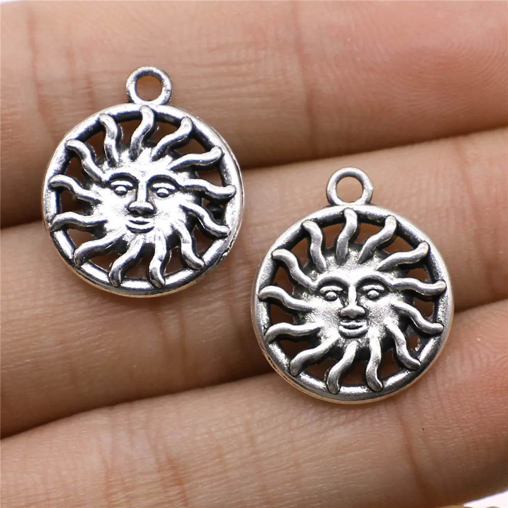 10pcs 17x20mm Antique Silver Color Sun Pendant Charms Jewelry Materials Bulk