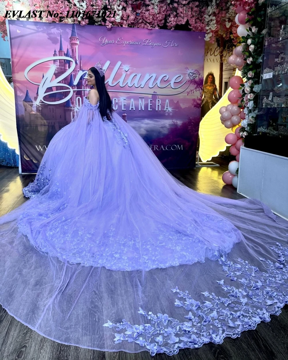 EVLAST gaun ungu Meksiko Quinnceanera gaun pesta manik-manik Applique renda 3D dengan korset jubah manis 16 Vestidos De 15 Anos SQ584