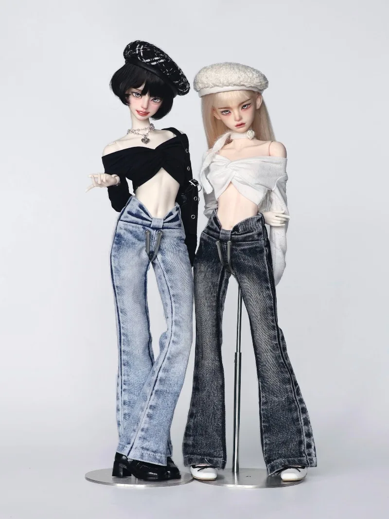 Japanese Cool Casual Clothes Set BJD Doll Outfit 1/4 Scale Top And Washed Denim Flared Jeans Daily Wear Costume Doll Accessories