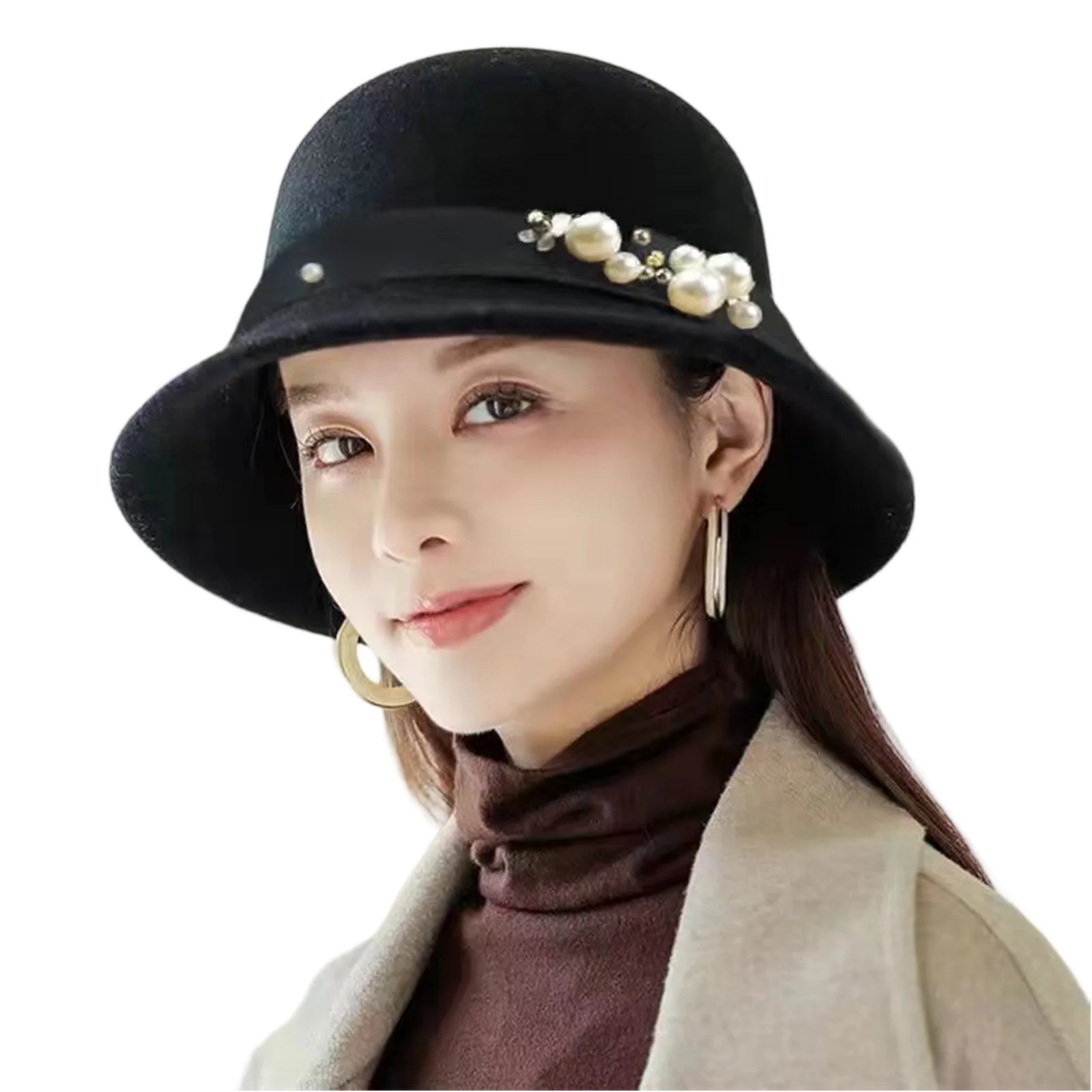 قبعة صوف ريترو المرأة صياد قبعة خمر قبعة الشمس الأوروبية الأمريكية قمة مستديرة أنيقة أنيقة السيدات اليومية أغطية الرأس غير رسمية #3