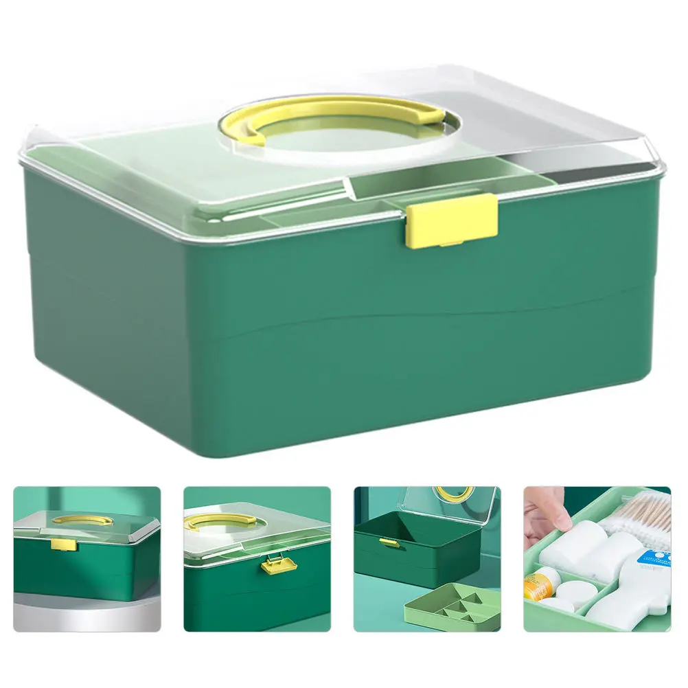 1 قطعة صندوق دواء محمول منزلي تخزين الطوارئ طبقة مزدوجة سعة كبيرة منظم طبي خارجي