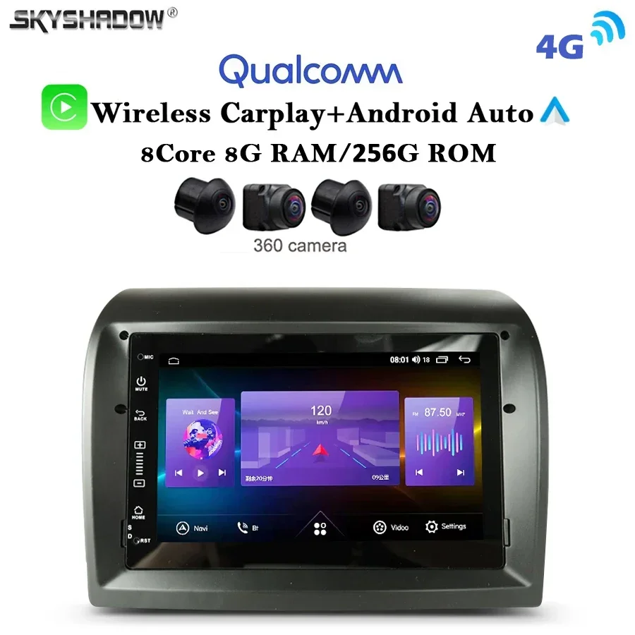 12G+256G Carplay Auto Android 13.0 4G LTE 360 camera IPS Car Player GPS map WIFI Bluetooth Radio For Fiat Ducato 2007 - 2015