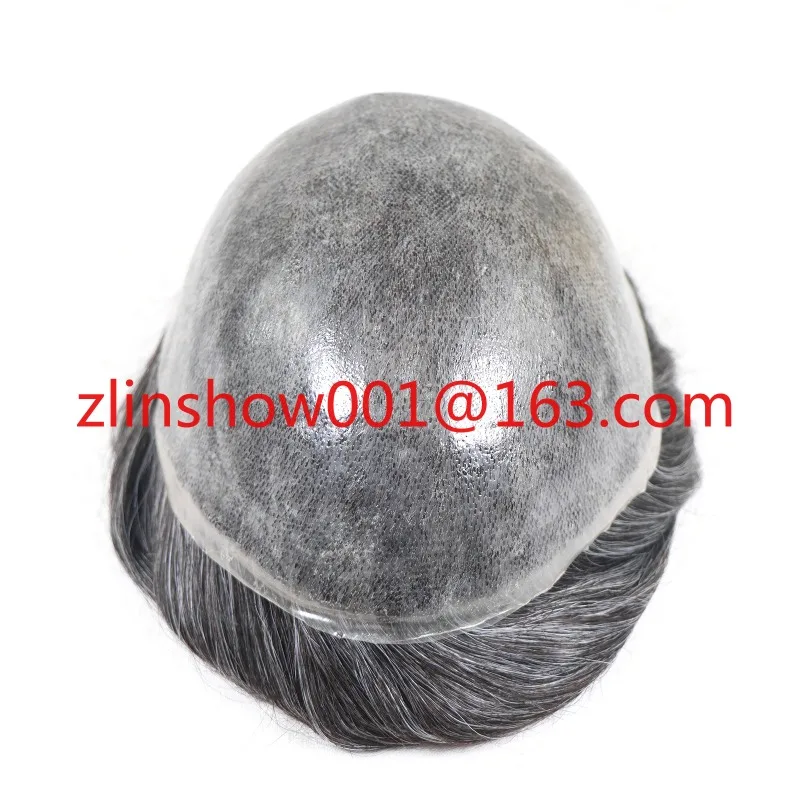 

Grey White Toupee for Men Injected PU Human Hair Replacement System Thin Skin Mens Toupee Hair Piece Male Protheses Hair Units