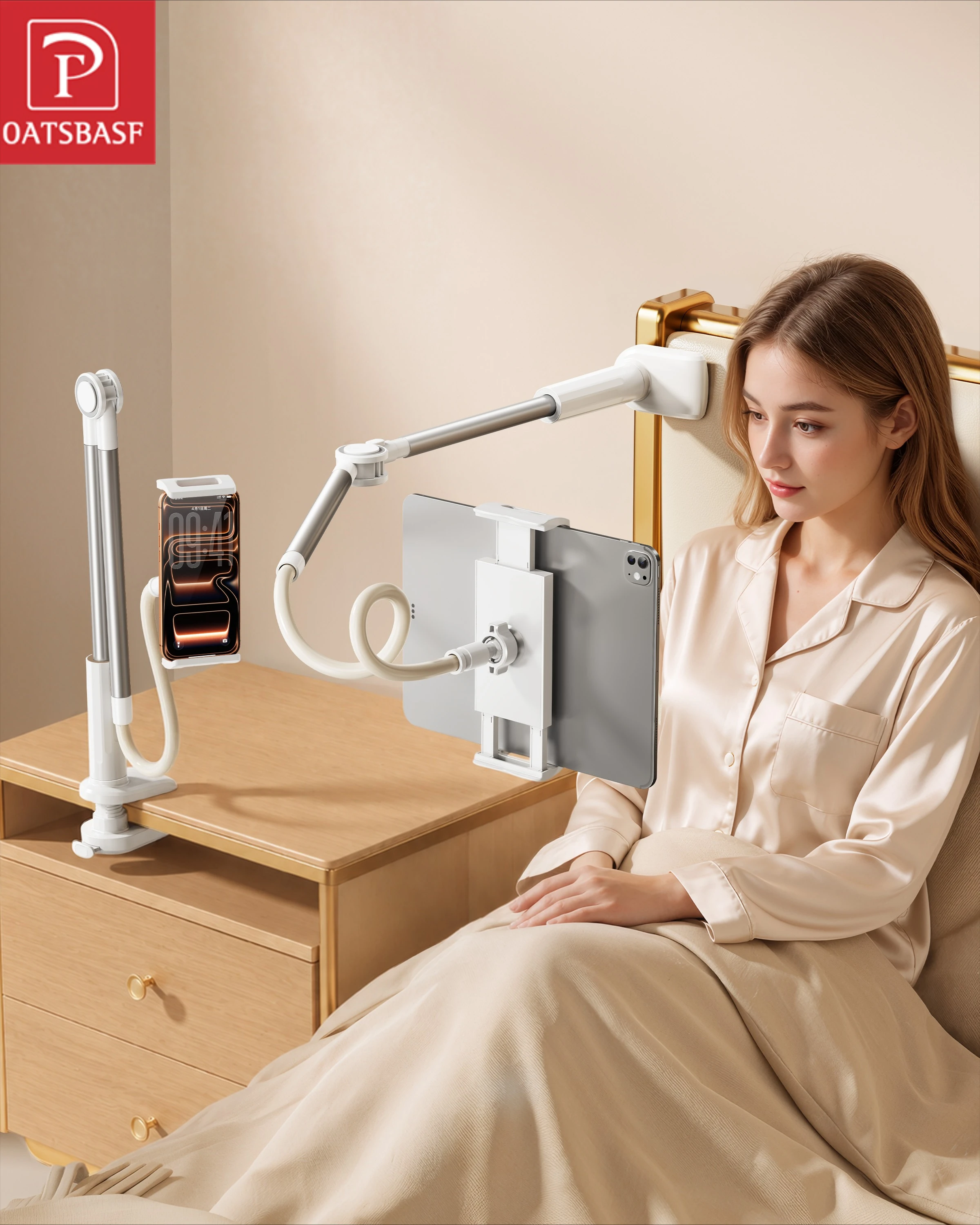 Oatsbasf Gooseneck Tablet Holder 360 Degree Rotation Adjustable Clip Stand Lazy Bracket Headrest Bed for IPad Stand Accessories