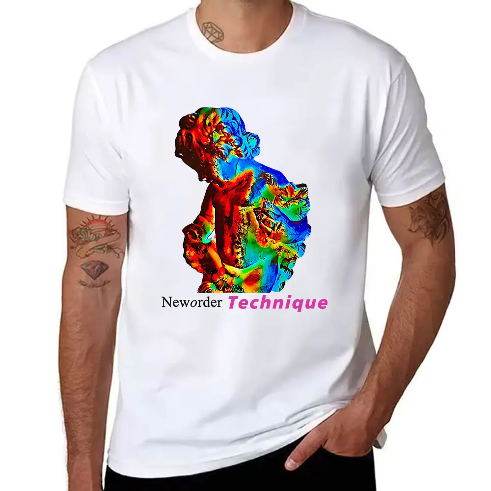 Men's Cotton Short Sleeve T-Shirt with Colorful Abstract Sculpture Print, Neworder Technique Art Graphic Tee for Daily Casual We