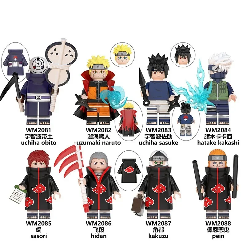 Bandai Naruto Figures Cartoon Anime Uzumaki Naruto Sasuke Kakashi Action Figures Small Particles Dolls Children's Assembly Toys