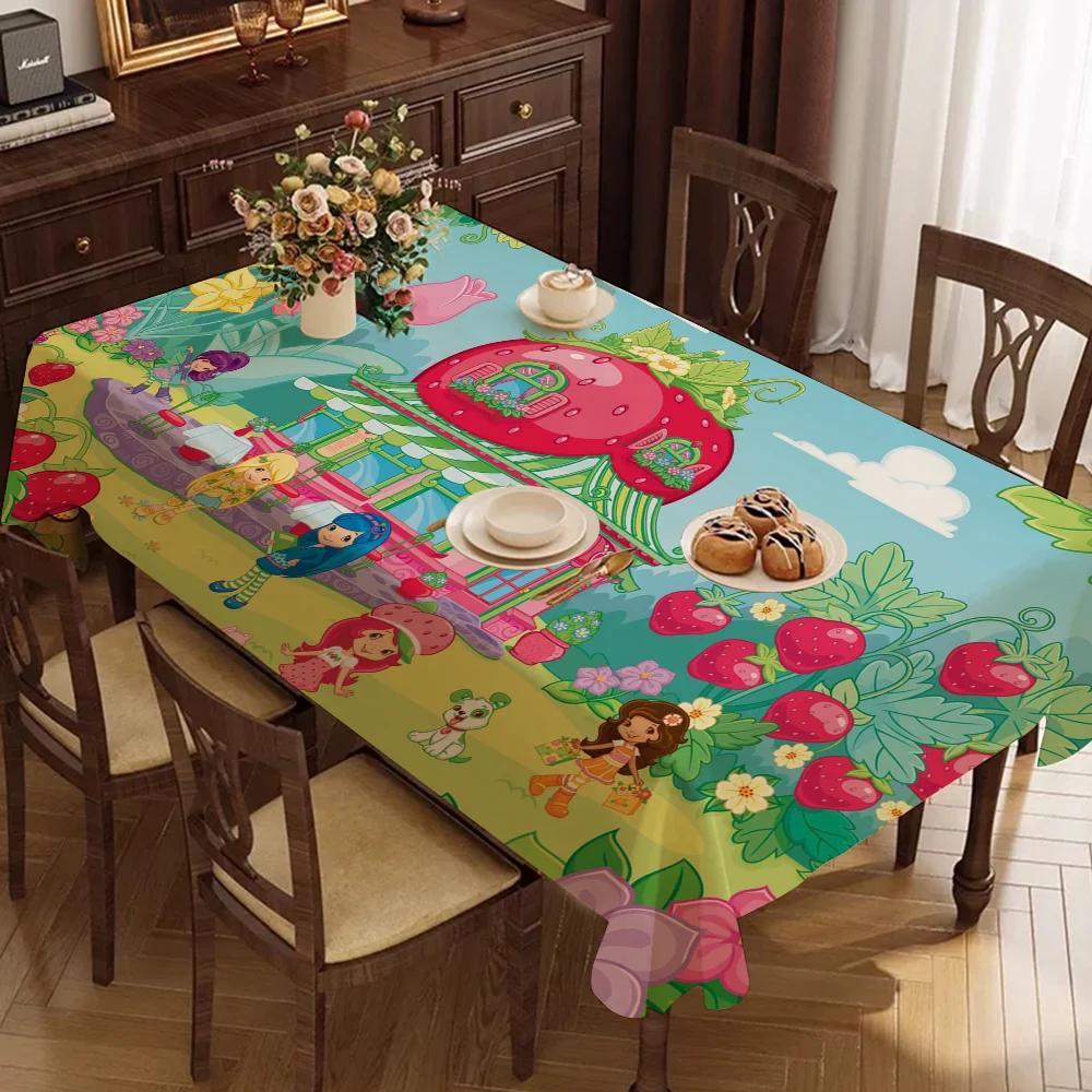 

Strawberry Shortcake Tablecloth Themed Indoor Outdoor Picnic Party Tablecover Kitchen Dining Table Wedding Decor