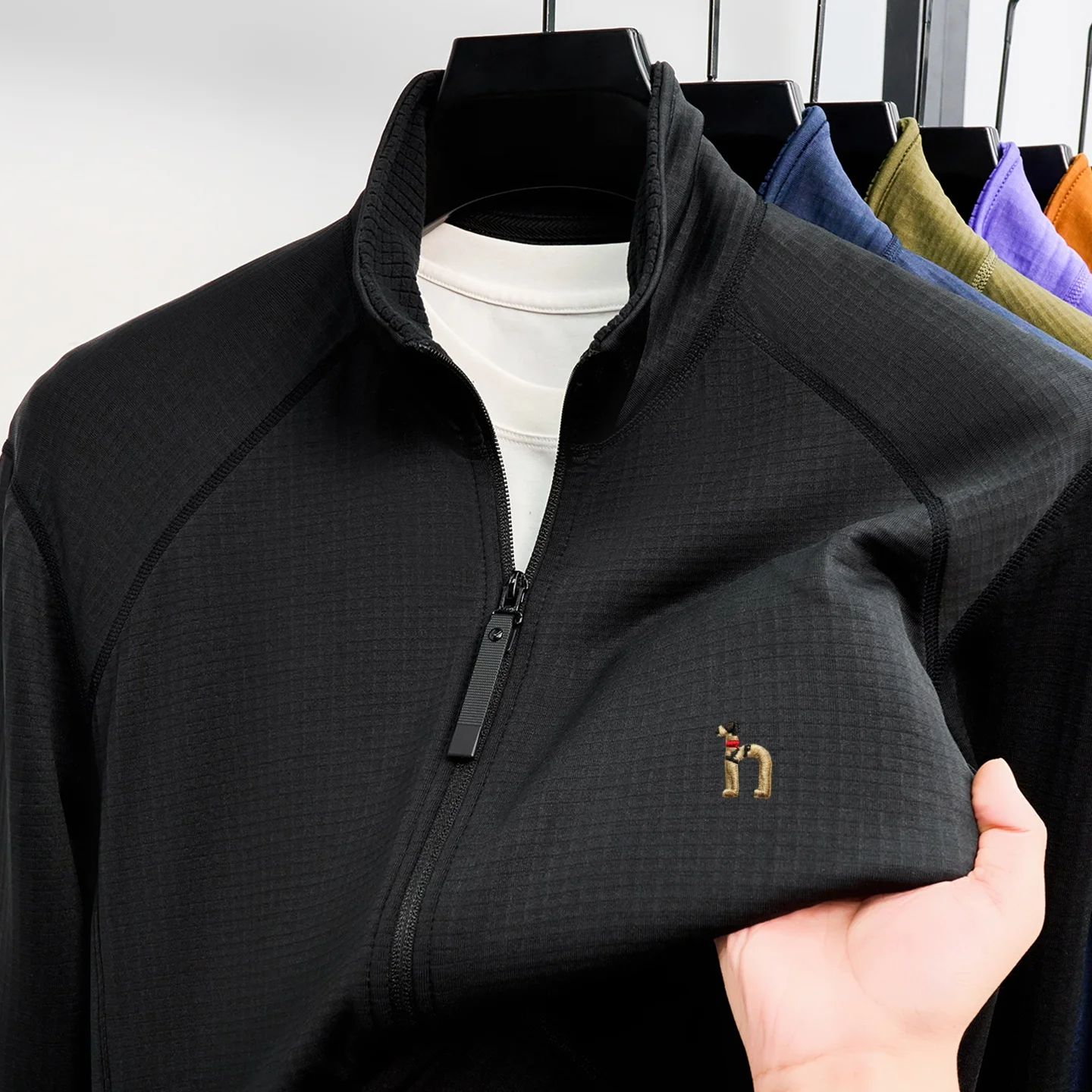 High end Brand stand collar men's jacket coat comfort simple pockets new fashion cartoon dog embroidery casual autumn zipper top