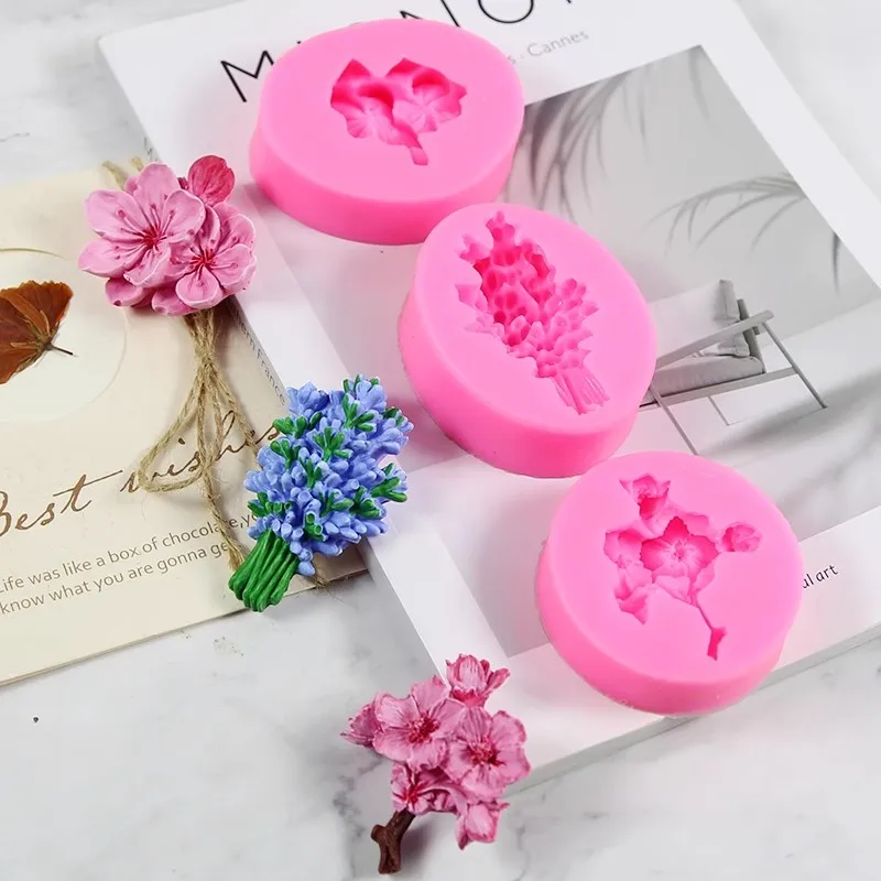 2D plums lavender peach blossom silica gel mold chocolate gypsum drop glue car scented candle mold