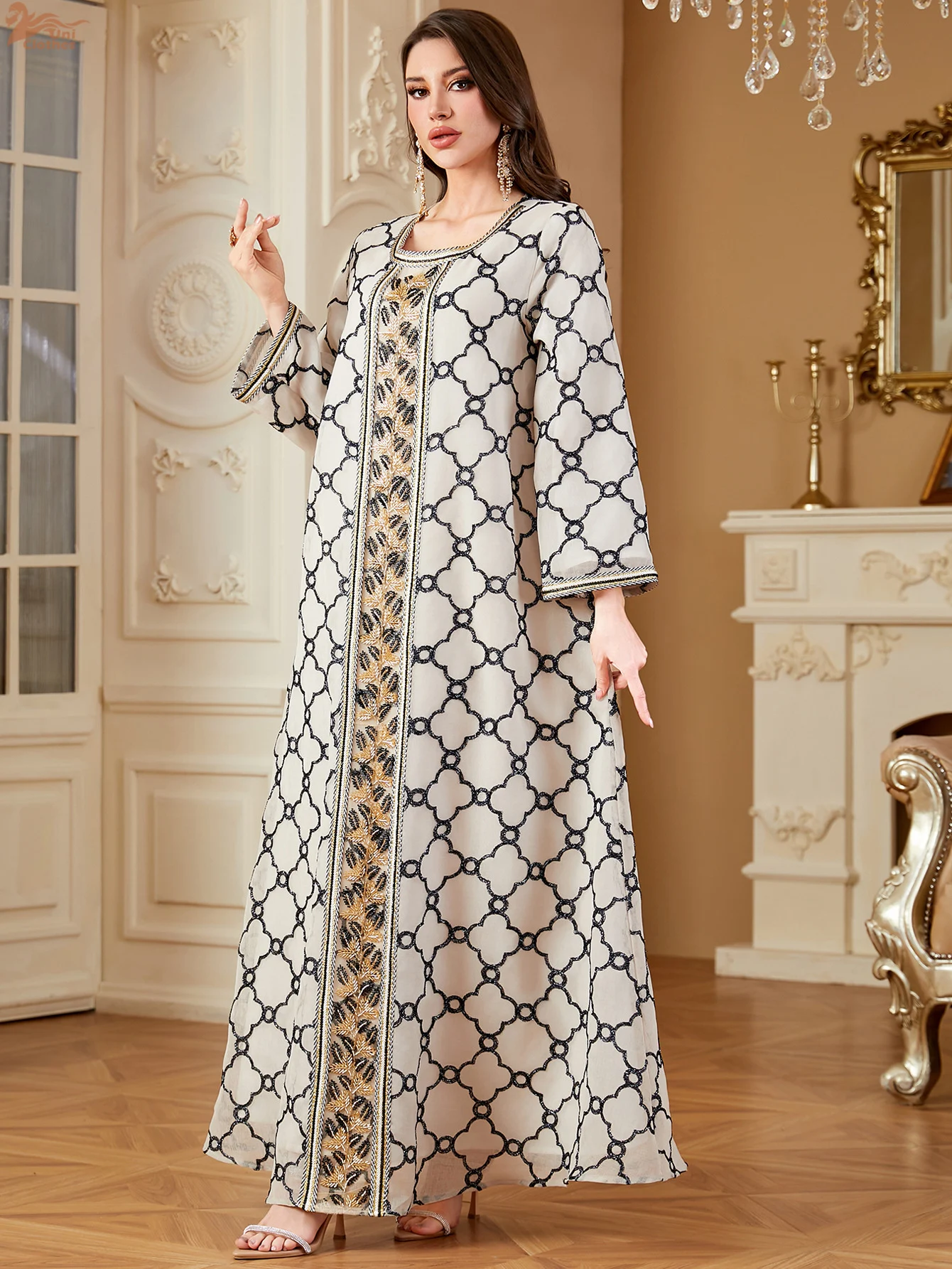 Uni Marokkaanse Vrouwen Bloemen Borduren Guipure Jurk O-hals Maxi Abaya Moslim Luxe Vrouwen Abaya