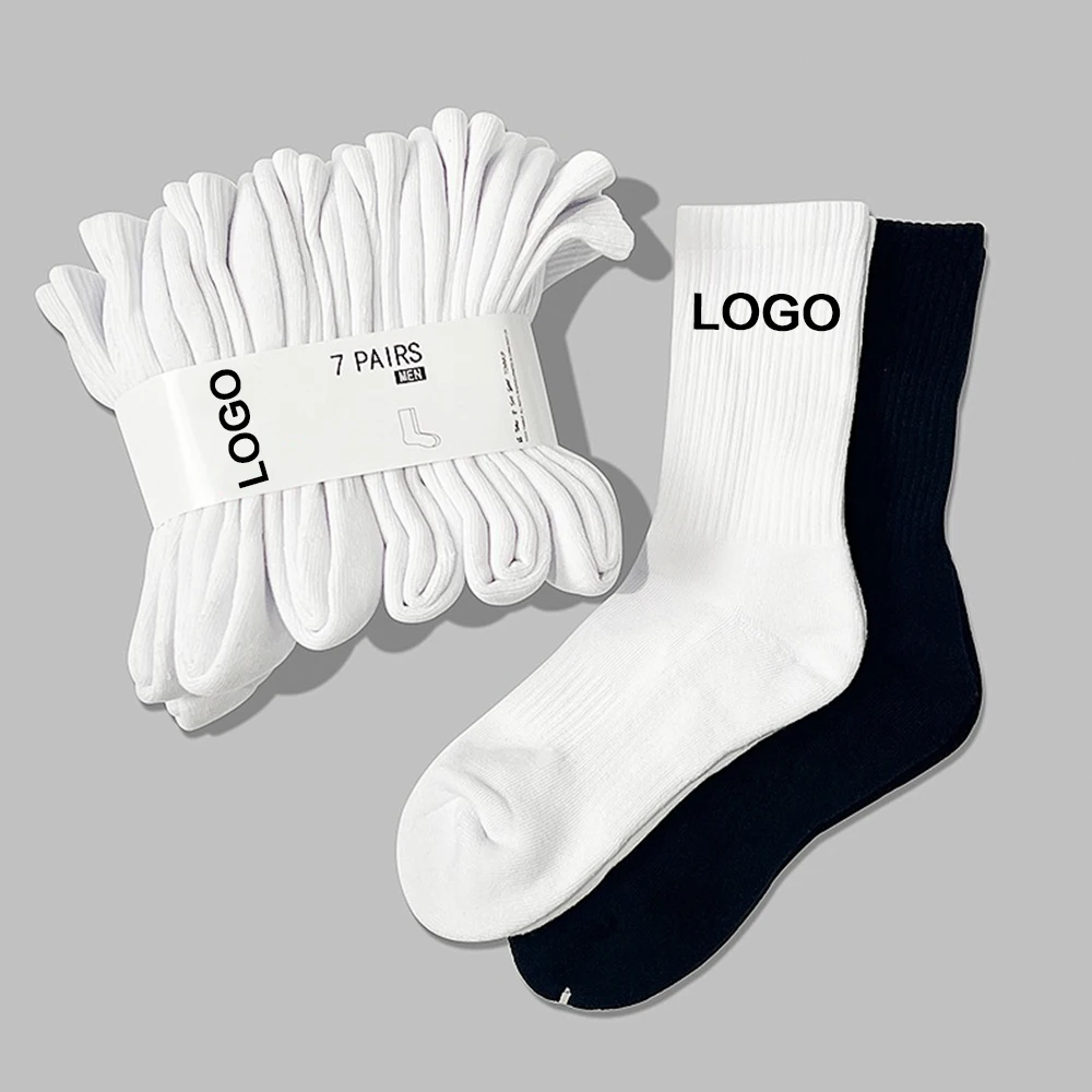 5 pairs Custom Sports Socks Custom Packaging Brand Logo Athletic Men Tube White Socks Men Knitted Funny Street Socks