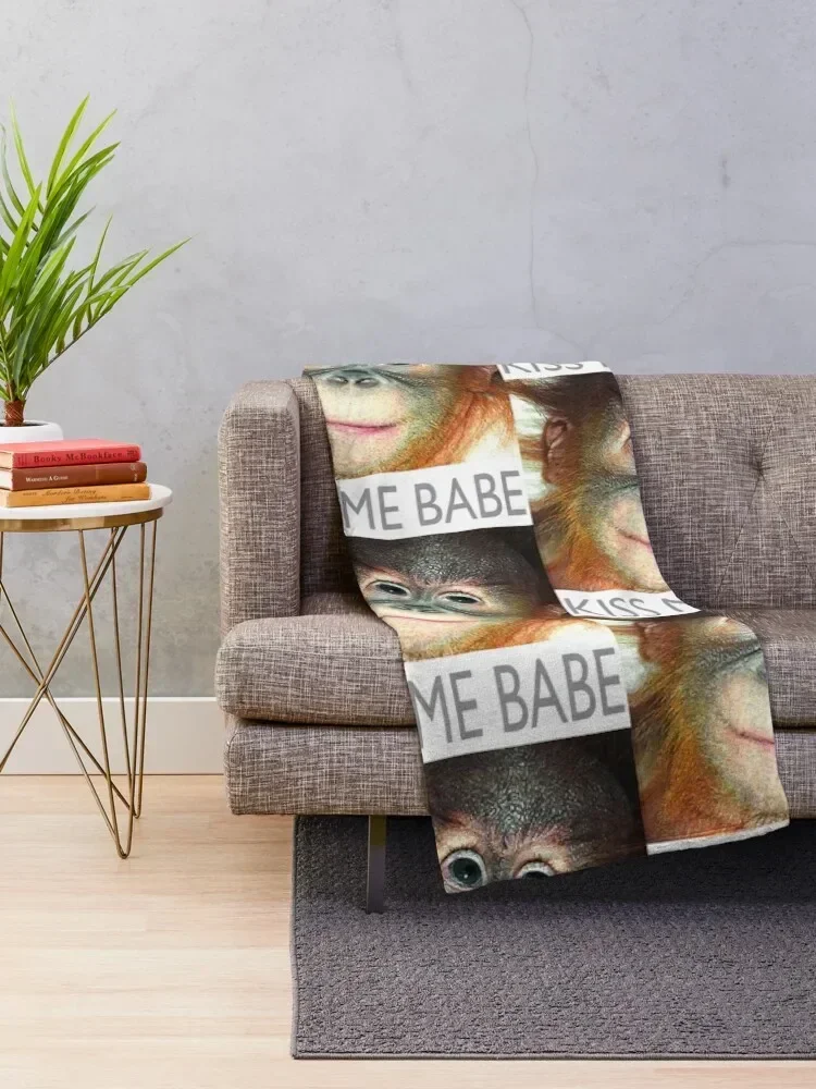 orangutan KISS ME BABE Throw Blanket Thin Cute Plaid Soft Beds Blankets