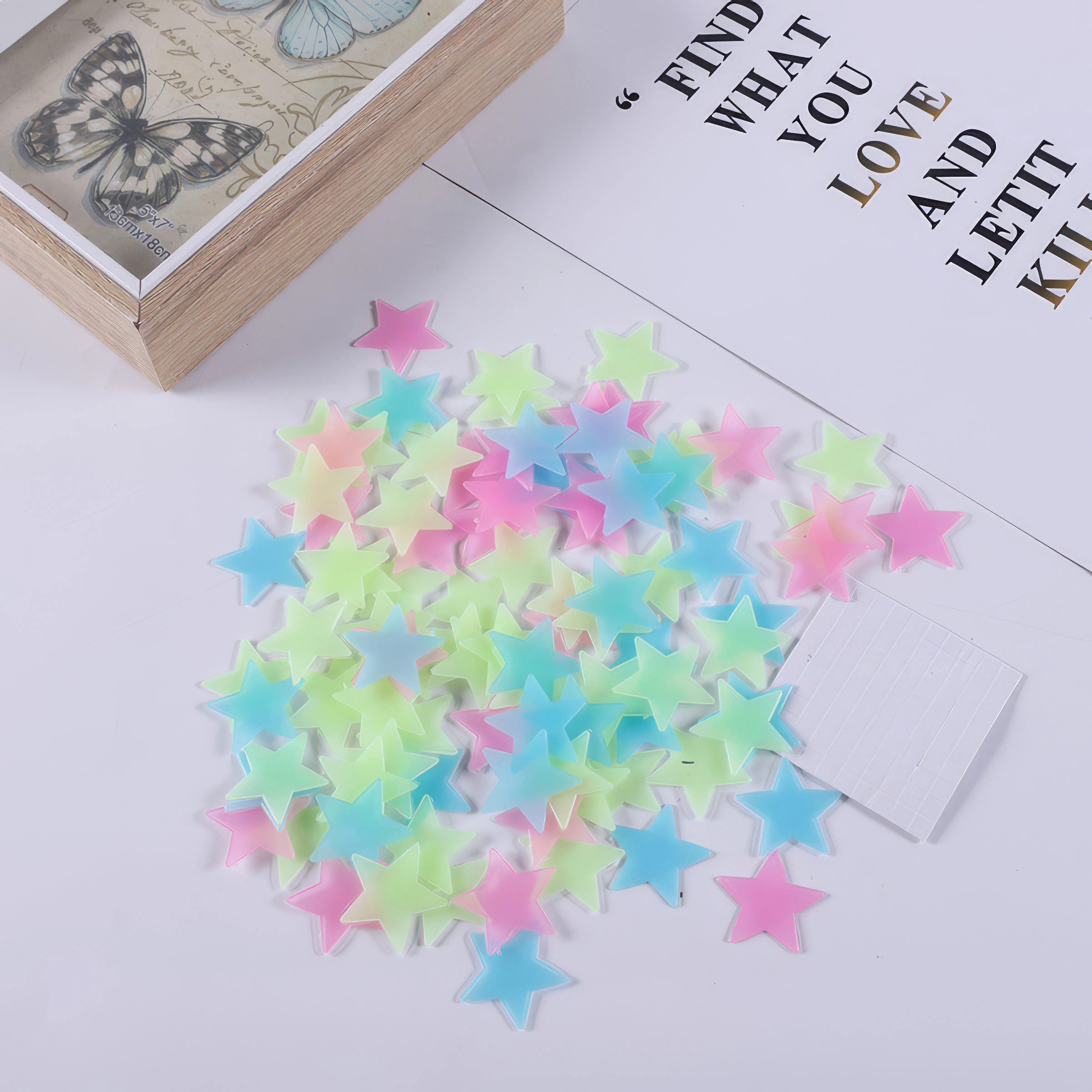 100pcs Glow In The Dark Star Stickers - Fluorescent Wall & Ceiling Decor: Bedrooms Glow Like Night Sky - Detail 1