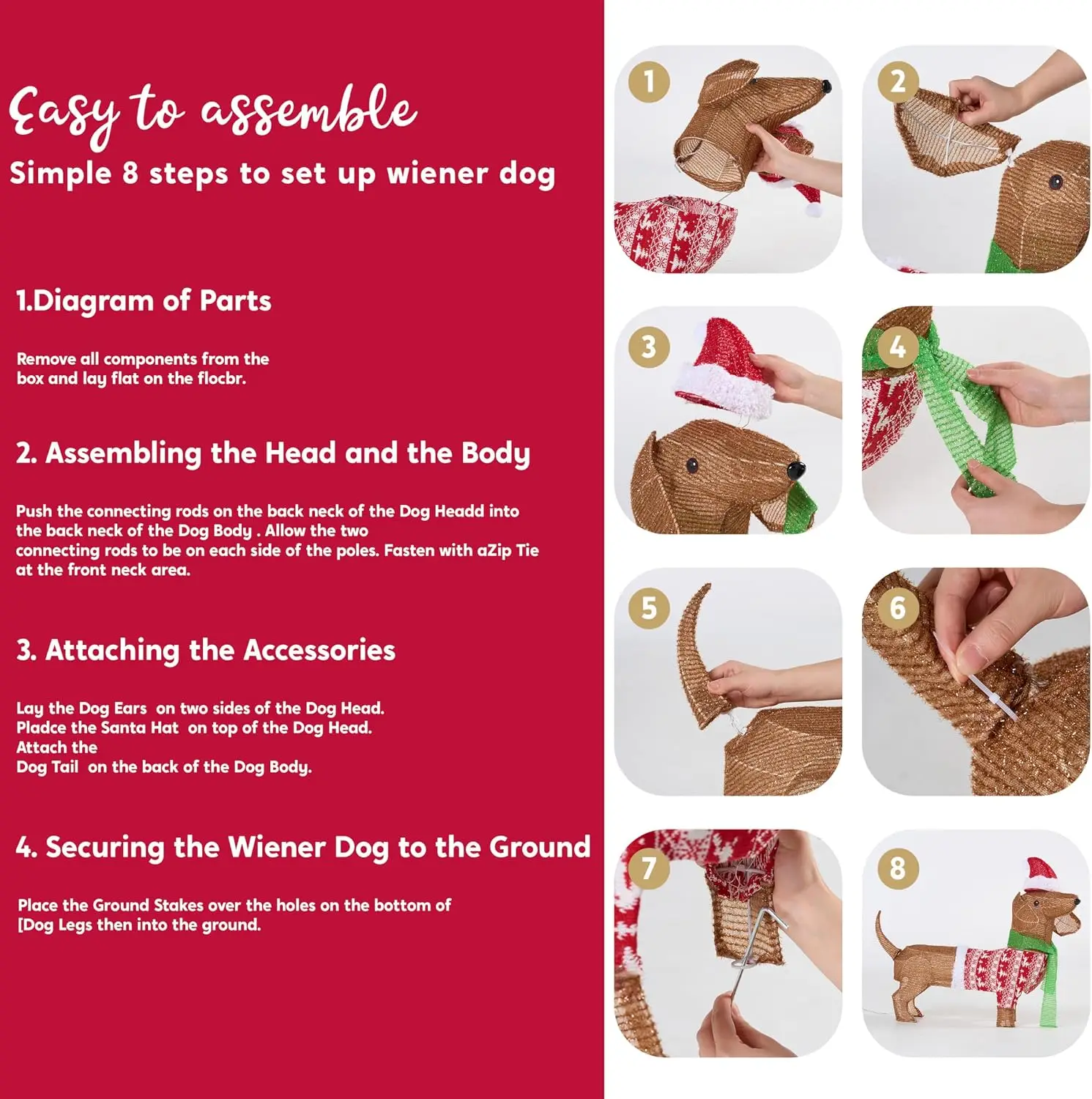 Lighted Wiener Dog Christmas Decorations Outdoor 40 LEDs Warm White Tinsel Dachshund Lights for Christmas Yard Decor Light Up Xmas Lawn Ornaments with Metal Stakes for Outside Porch Garden 8