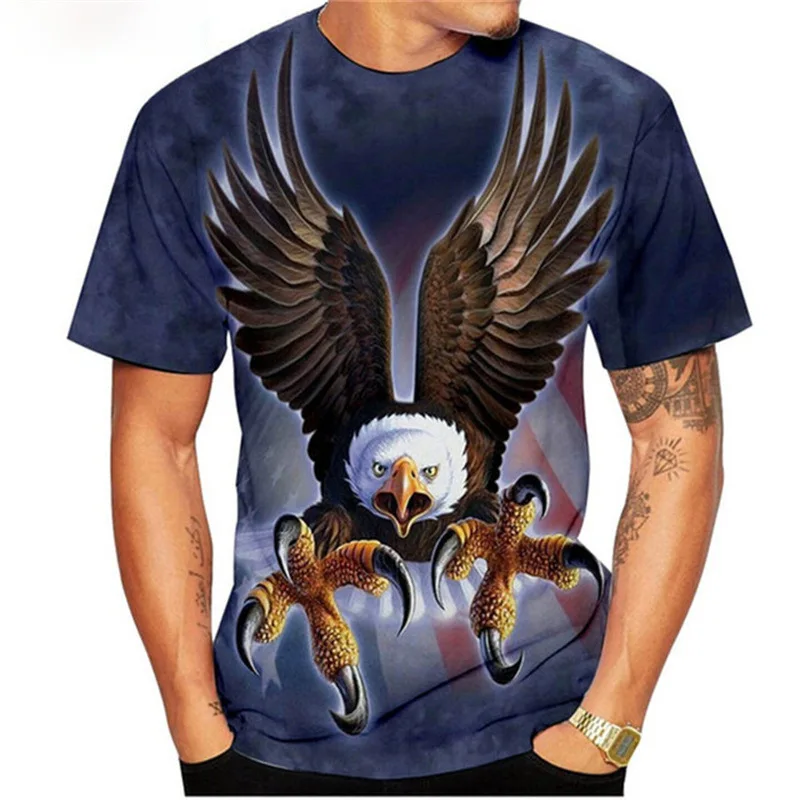 

2024 Casual Summer Printed Short Sleeve T-shirt Round Neck Men'sCasual Sport Men's Eagle 3D Digital Printed T-shirt Oversized