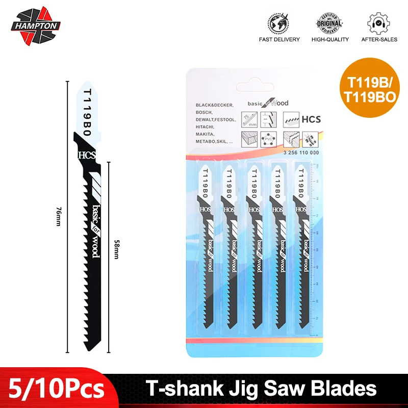 

5/10Pcs T119B T119BO Saw Blade T-shank Jig Saw Blades HOS Cutting Blades for Fast Straight Cutting Wood Cutting Tool