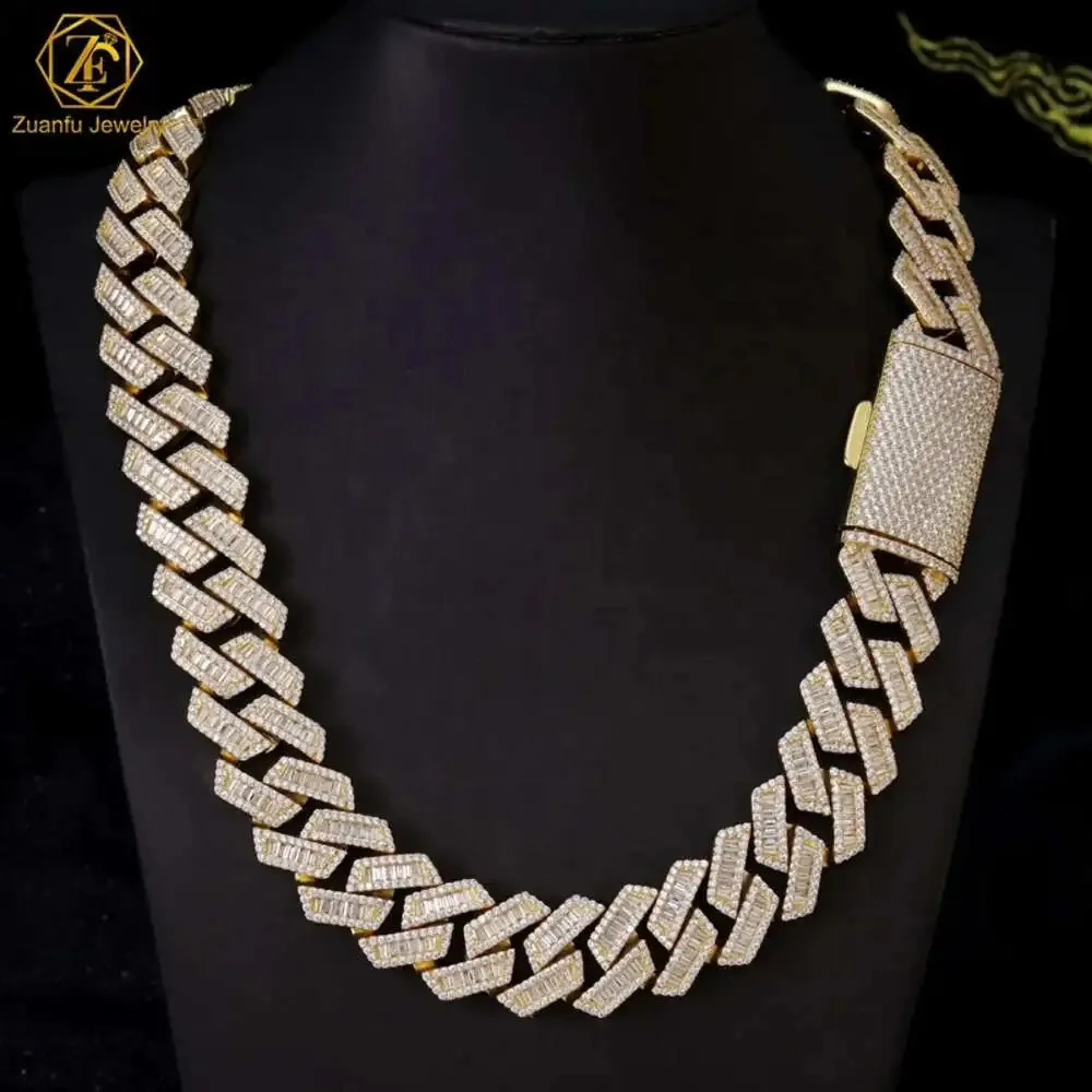 Men Hip Hop Jewelry Cuban Chain Bracelet Gold Plated Iced Out Cuban Link Chain Baguette Diamond Cuban Chain Necklace