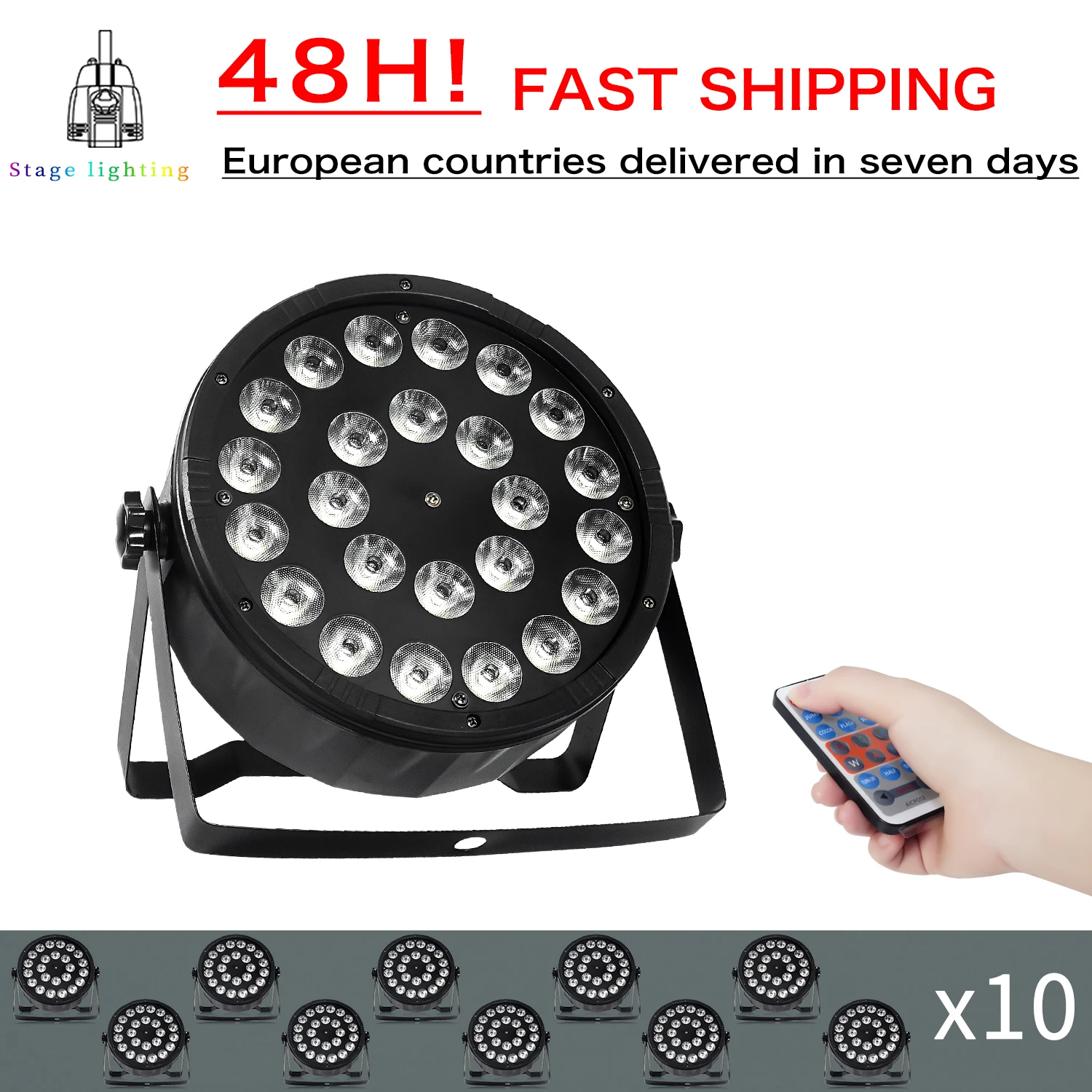 10Pcs/Lots LED  Remote Control Par Light 24x12W RGBW 4 in 1 DMX Stage Flat Spotlight For Wedding DJ Disco Church Theater