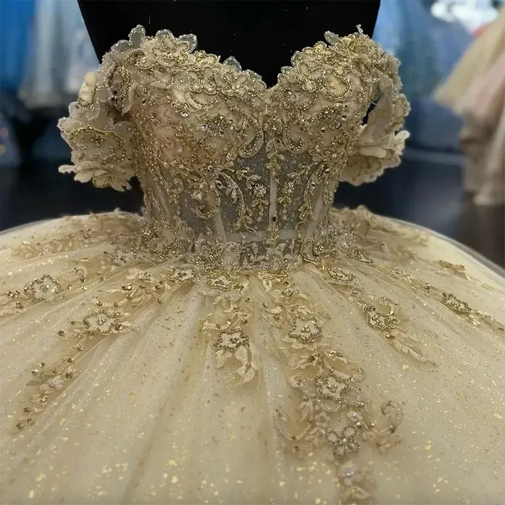 Vestido de quinceañera con apliques de encaje, corsé con hombros descubiertos, espalda de tul, personalizado, dulce, 15, 16, Princesa, fiesta de cumpleaños, 2024