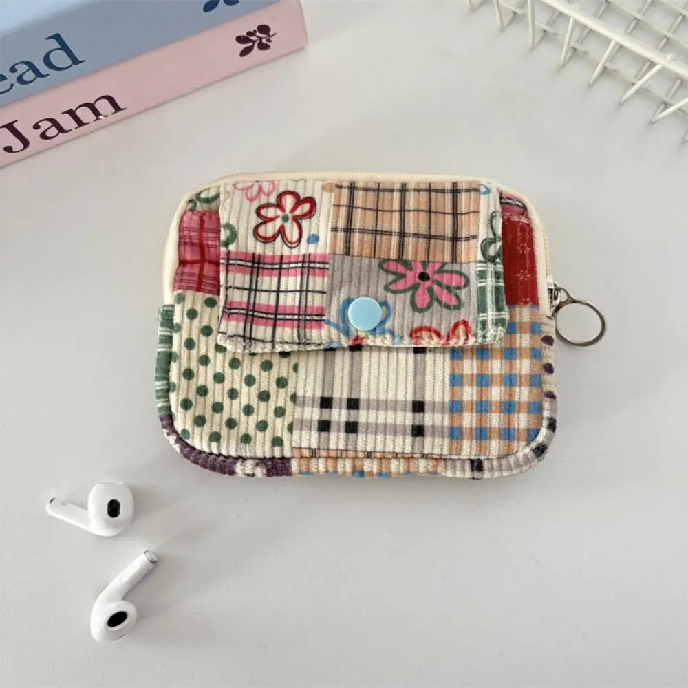 Leopard Print Corduroy Printed Storage Bag Bow Polka Dot Ethnic Style Coin Purse Retro Korean Style Small Cosmetic Bag Key Bag