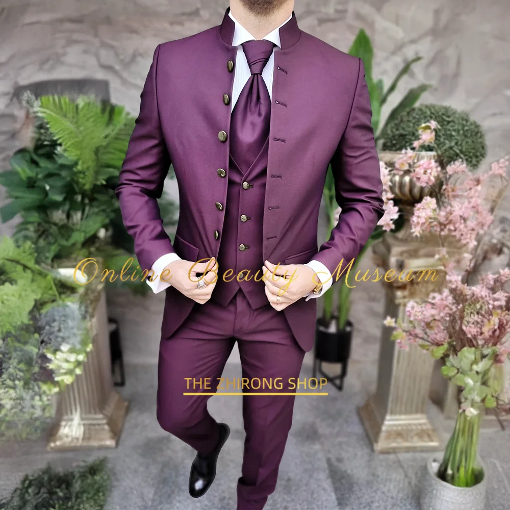 

Men's elegant burgundy suit 4pcs set Jacket Vest Pants Tie for ceremonial events wedding prom Xmas party custom tuxedo for boys