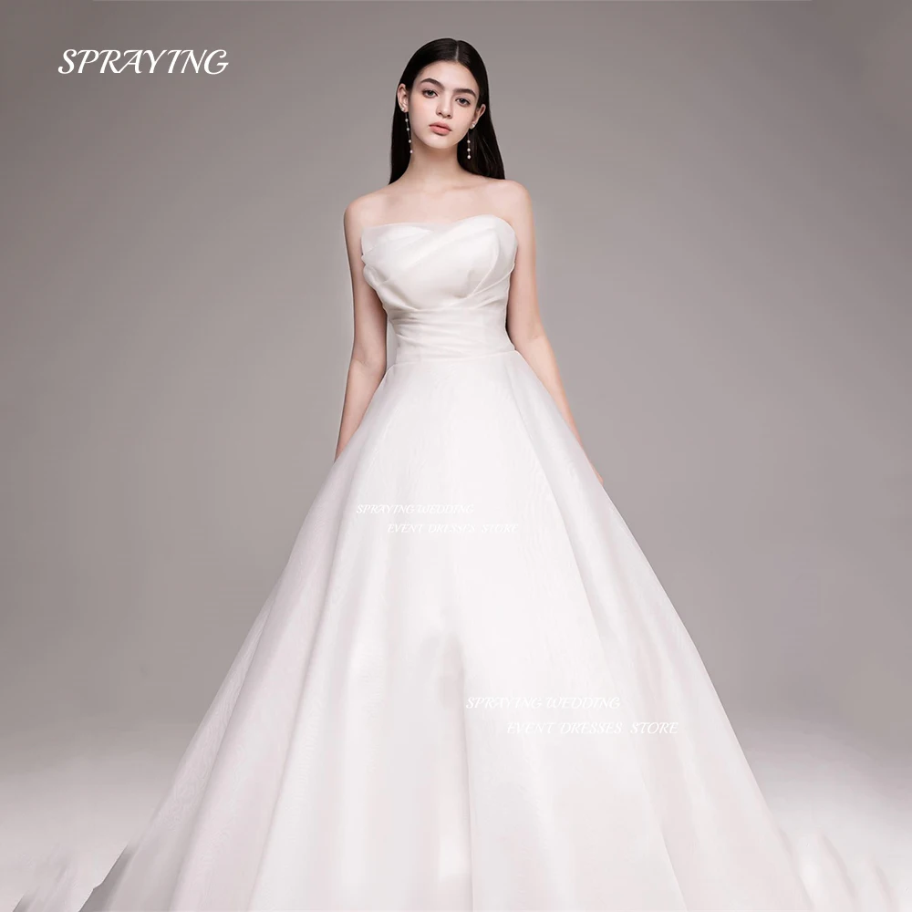 

SPRAYING Sweetheart A Line Wedding Dress Strapless Sleeveless Organza Bridal Gown Pleats Vestidos De Novia Custom Made