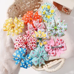 Wholesale Colorful Printing Sunflower Hair Clips for Children's Lovely Kids Bowknot Hairgrioes Girls Fresh Barrettes Headwear