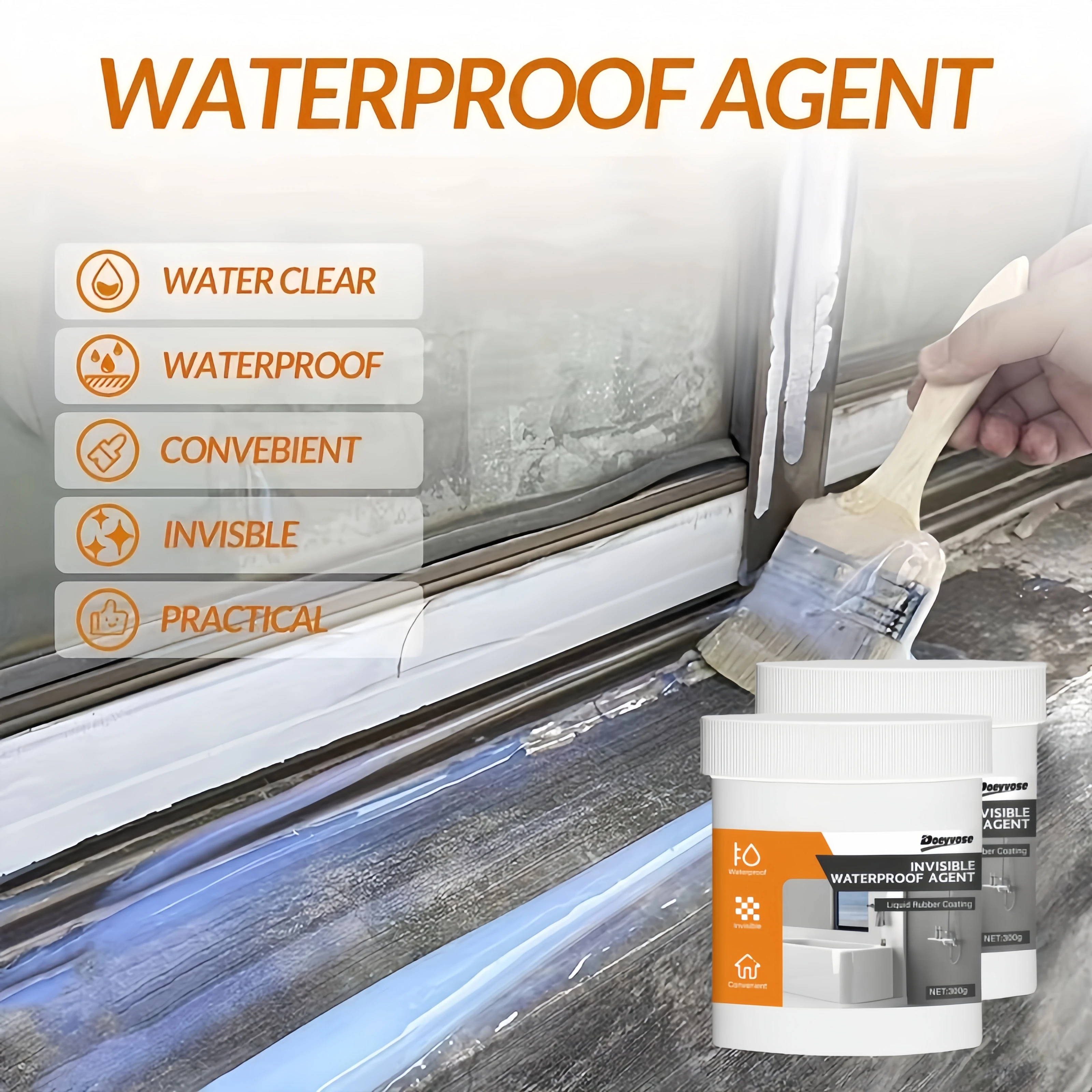 Transparent Invisible Waterproof Coating Sealant Anti-Leak Paste Glue With Brush Roof Bathroom Wall Crack Repair Adhesive