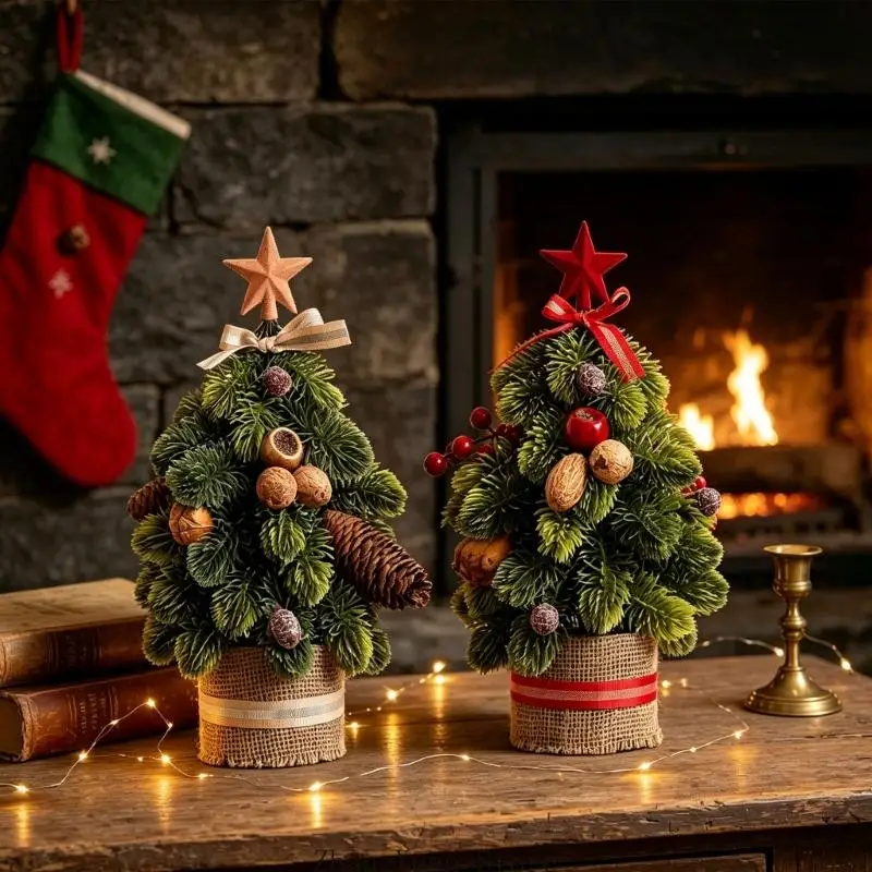 Verzierter Mini-Weihnachtsbaum mit Stern, Band, Tannenzapfen, Obstbesatz und einer präsentationsfertigen Struktur 3XUF – Detail 10
