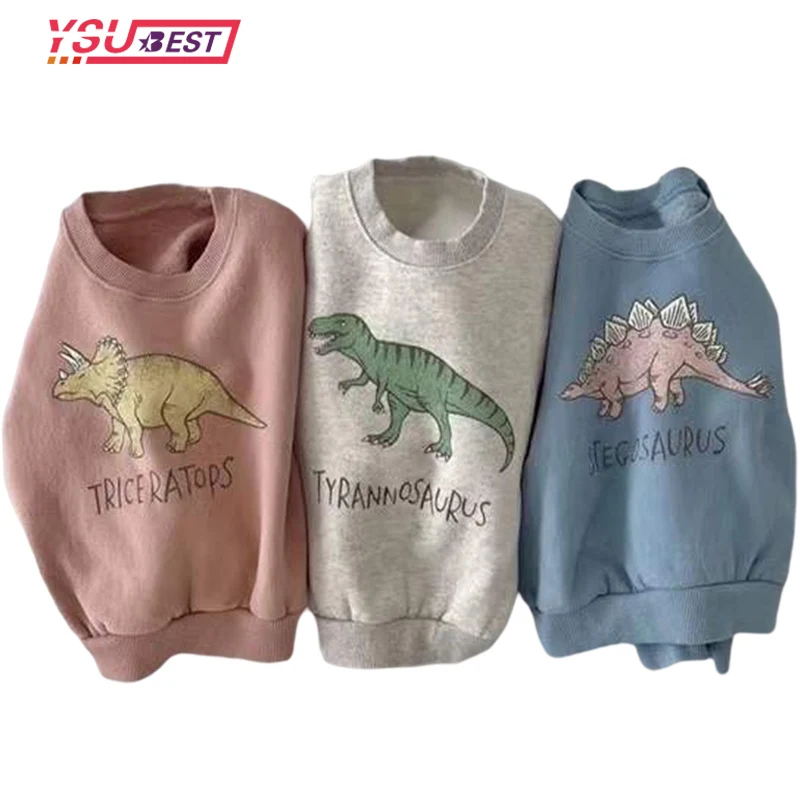 Spring Boys Dinosaur Pullover Autumn Baby Girls Sweater Shirt With Fleece Warm Long Sleeve Tops Kids Clothing Dinosaur Hoodies