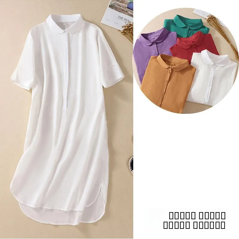 

Женская хлопковая рубашка большого размера, приталенного кроя, летний стиль, с художественным акцентом, стандартный рукав, воротник, удлиненная, А-силуэт, D...