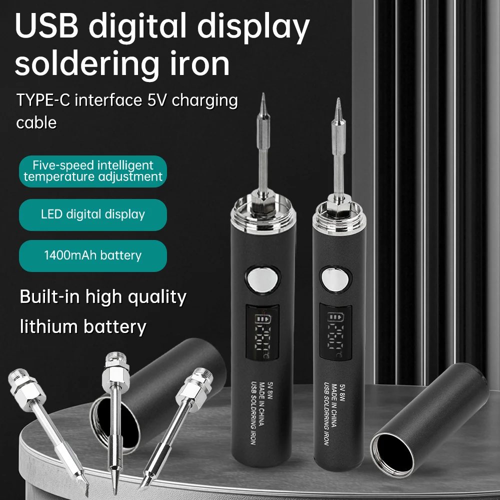 USB Soldering Iron Type C Interface Plug-In Model 5 Temperature Adjustable Mini Soldering Iron Nickel-Chromium Wire Heating Core