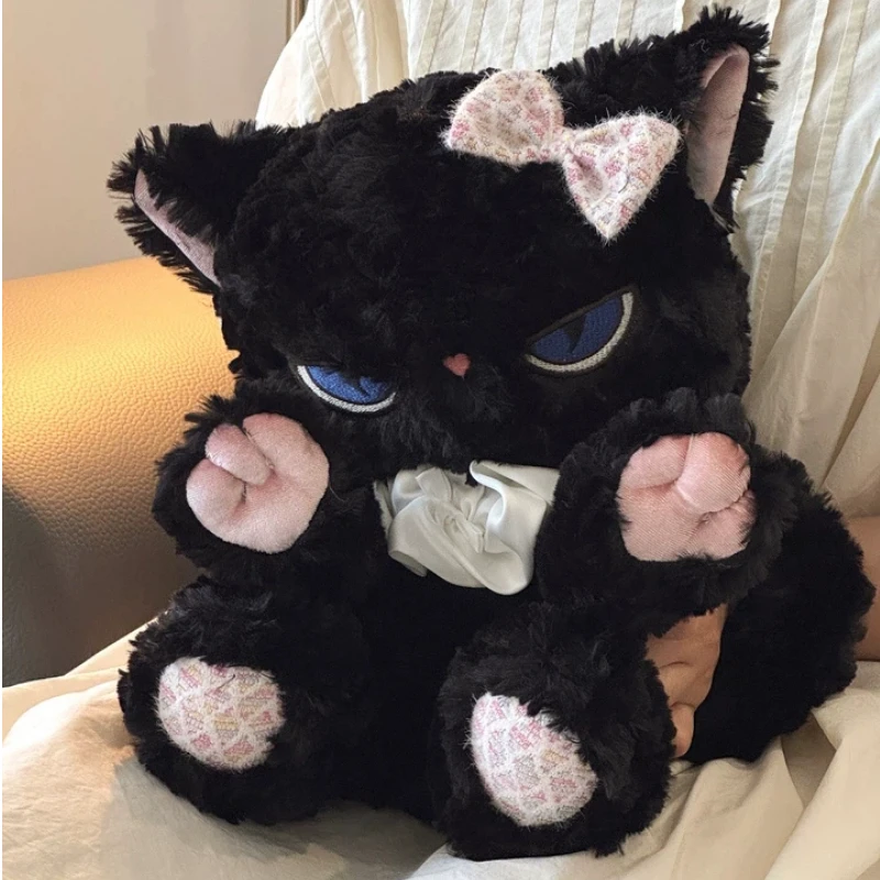 ZEIO Cute Black Cat Plush Toy Soft Stuffed Animal Comforting Plush Doll Bow Decor Home Bedroom Decoration Gift For Girlfriend