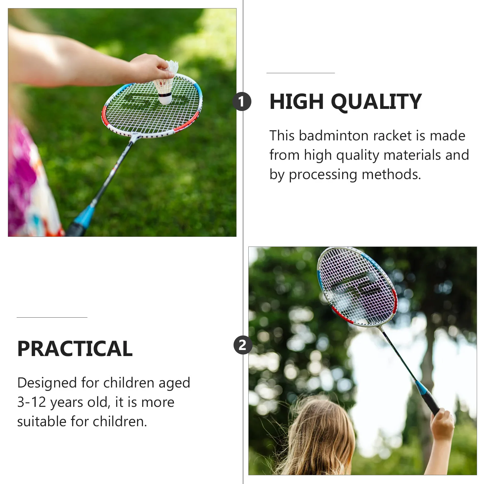 Badminton Racket Set Iron Alloy Lightweight For 3-12 Years Wide Surface Easy Grip Outdoor Sports Starter Kit