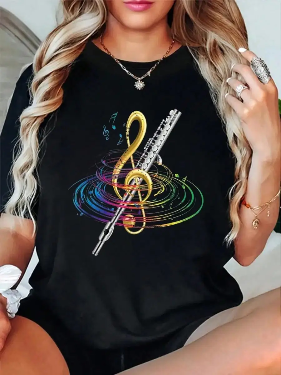100_ Cotton Classical Music Treble Clef Flutist Gift Flute T-Shirt Men s Women s Soft Breathable Tee Classic Fashion Summer Tops Printing Short S