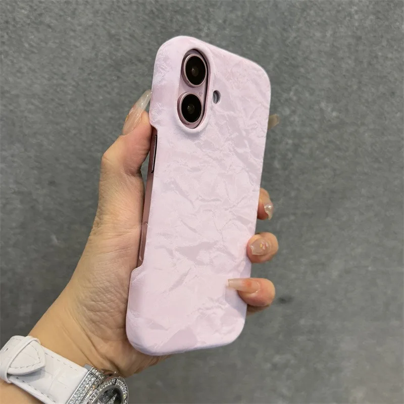 HOCE Cute Cream Satin Silk Marble Phone Case For iPhone 16 15 14 13 12 Pro Max Half Bumper Shockproof Protective Hard Back Cover