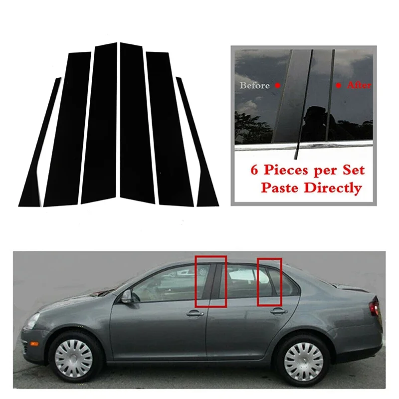 

Gloss Paino Black Pliiar Posts Fit For VW Jetta MK5 Sedan 2006 2007 2008 2009 2010 Door Side Moulding Tim Window Decora Cover