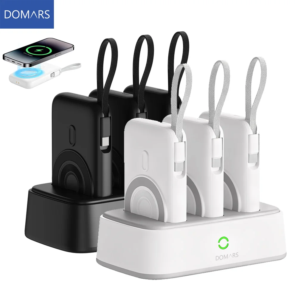 Domars 3-in-1 10000mAh Power Bank with 22.5W Magnetic Fast Charging Built-in 15W Type-C Charging Cable and Charging Base