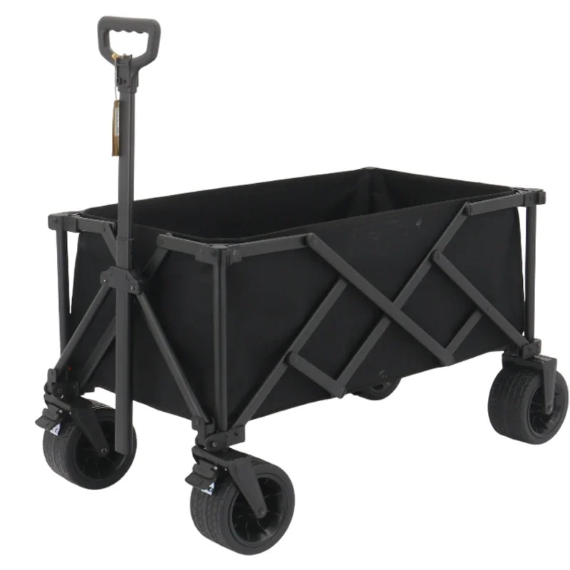 

Foldable Portable Camping Wagon Cart, 100KG Heavy Duty 4-Wheel Universal Pull Trolley