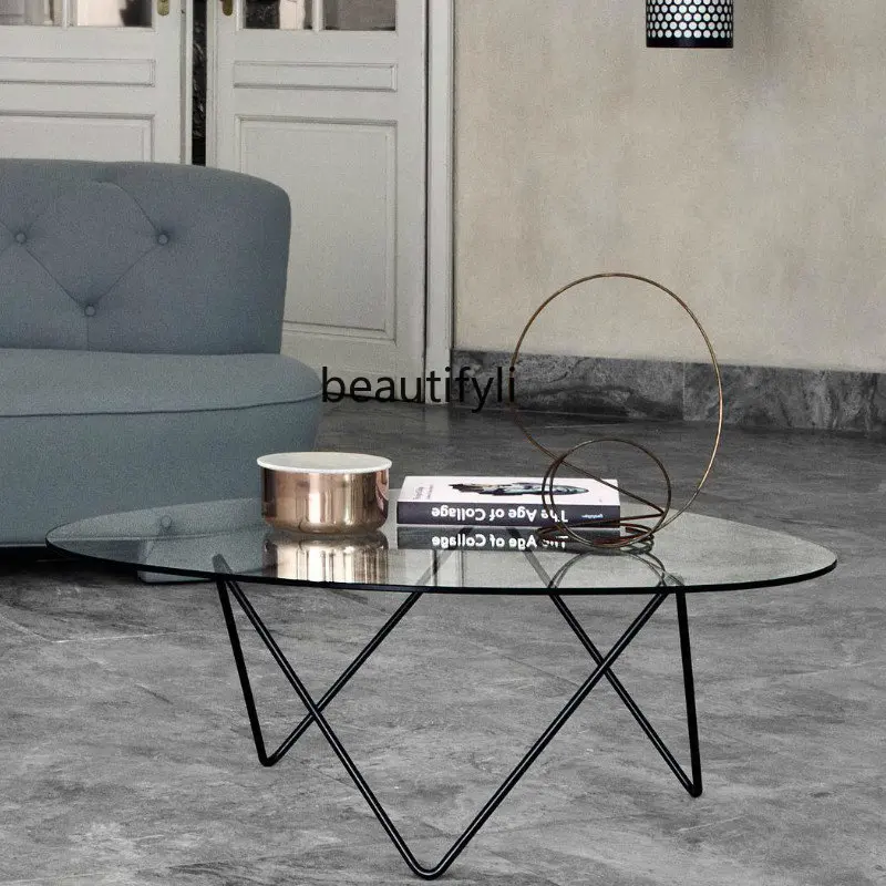 Yj luz nordic luxo criativo mesa de café de vidro simplicidade minimalista design personalizado geométrico mesa de chá metal