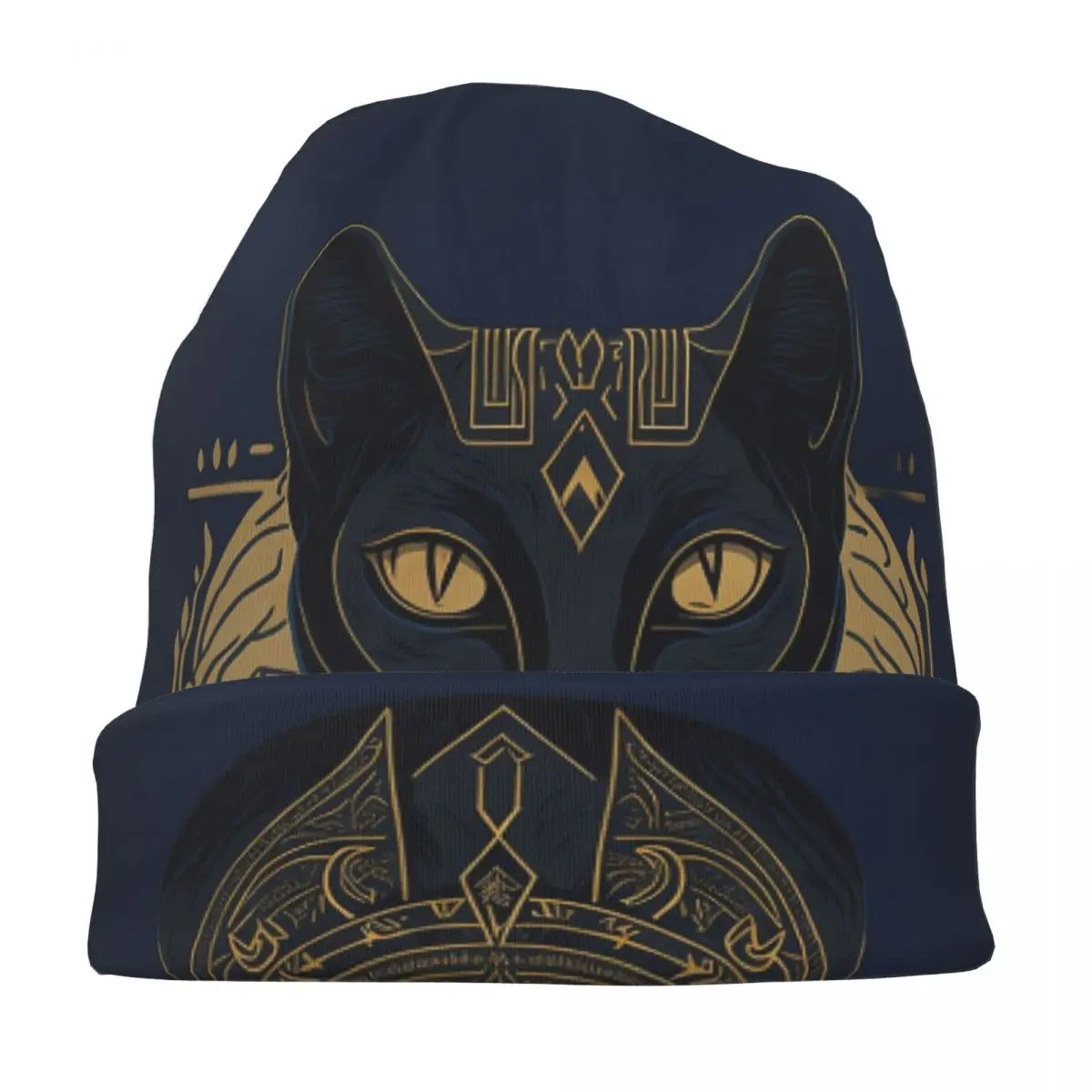 الآلهة المصرية باستيت الفن من مصر القديمة الدافئة محبوك قبعة الهيب هوب بونيه قبعة الخريف الشتاء في الهواء الطلق قبعة حريمي للجنسين