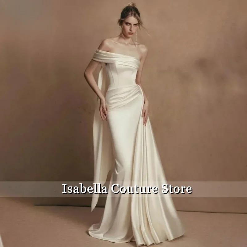 Ivory Simple One Shoulder Prom Gown Trumpet Corset Back Party Dresses with Pleats for Special Events Customized