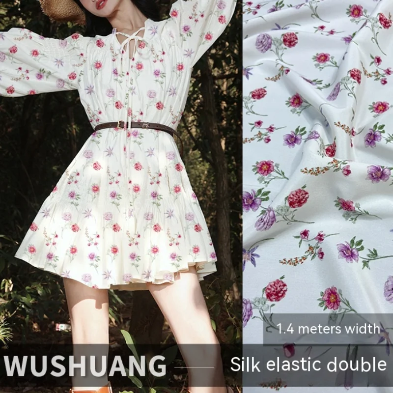 Silk Stretch Crepe De Chine Fabric Spring Summer DIY Sewing Tulle Shirt Floral Dress Fashion Cloth Wholesale Fabrics Per Meter