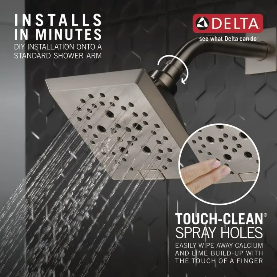 Głowica prysznicowa 5Spray H2Okinetic Raincan w szczotkowanym niklu z kwadratowym designem zapewniająca efektywną oszczędność wody, wykonana z trwałej stali nierdzewnej C