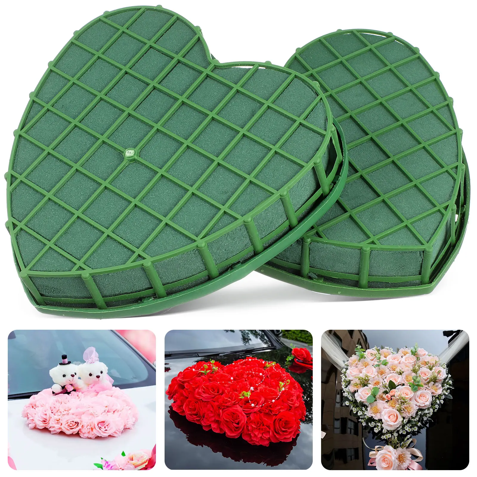 Vassoio di fango floreale da 2 pezzi con base floreale riutilizzabile a ventosa per decorazioni per auto da matrimonio Accessorio per decorazioni d'amore romantico