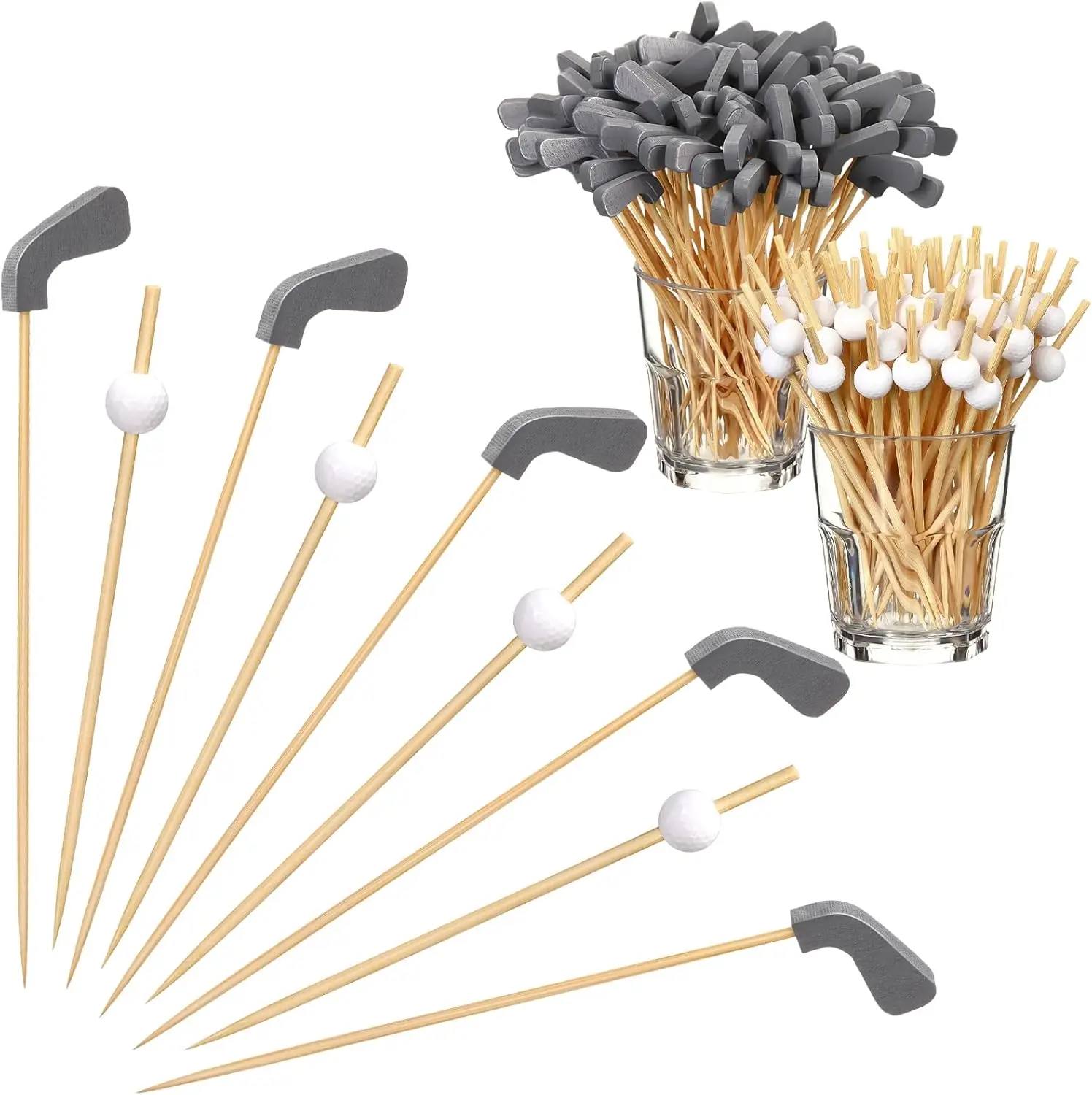 100 Pieces x 120mm Golf Club Cocktail Picks Bamboo Skewers for Home Party Wedding Supplies Disposable
